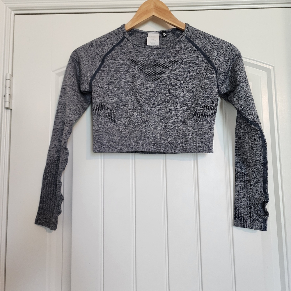 Athletic Long Sleeve Heather Blue Crop Top